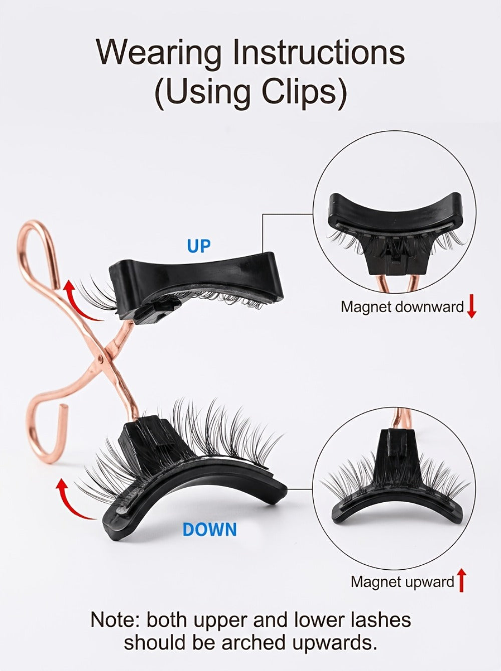 Eight-Piece Double-Strip Magnetic False Eyelash Set with Black Case, Applicator and Tweezers