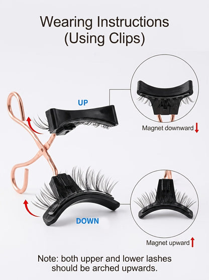 Eight-Piece Double-Strip Magnetic False Eyelash Set with Black Case, Applicator and Tweezers