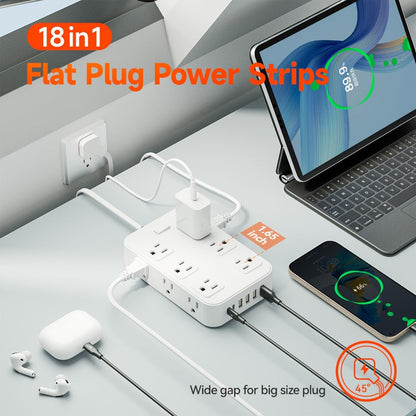 Wide Outlet Surge Protector Power Strip 18-in-1 with 12 Widely Spaced AC Outlets 4 USB-A 2 USB-C Ports Safe Portable Desktop Charging