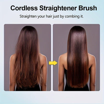 Cordless Hair Straightener USB Rechargeable - 3 Temperature Controls, LED Display, Shine, Travel Flat Iron with Comb & Clips