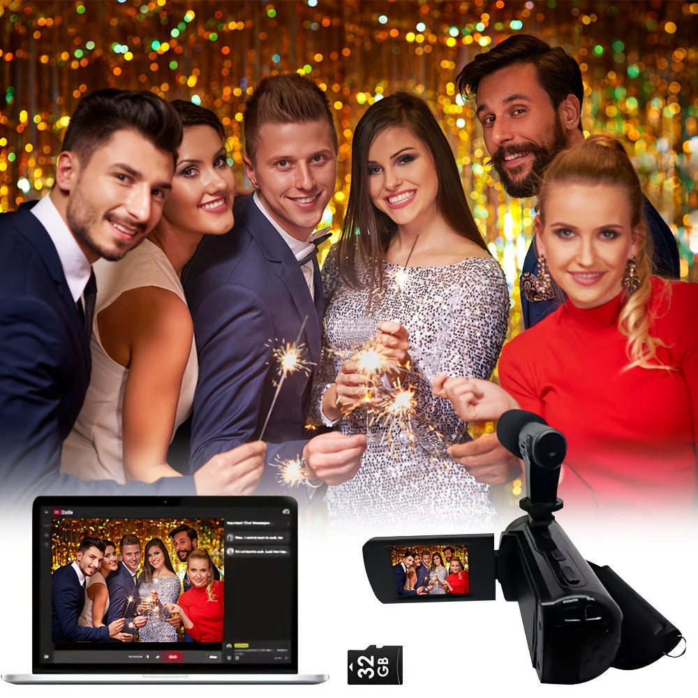 Digital Video Camera HD 1080P with Flip Screen & External Microphone, 16MP 16X Zoom Compact Camcorder for Family