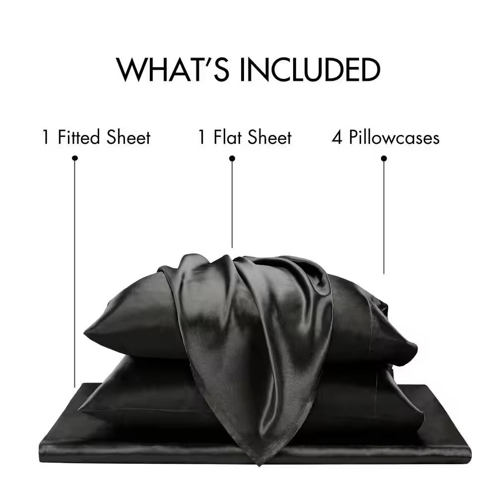 Sheet Set, Satin Bedding with 16-Inch Fitted Pocket, Three- or Four-Piece Size Configuration and Seven Solid Colors