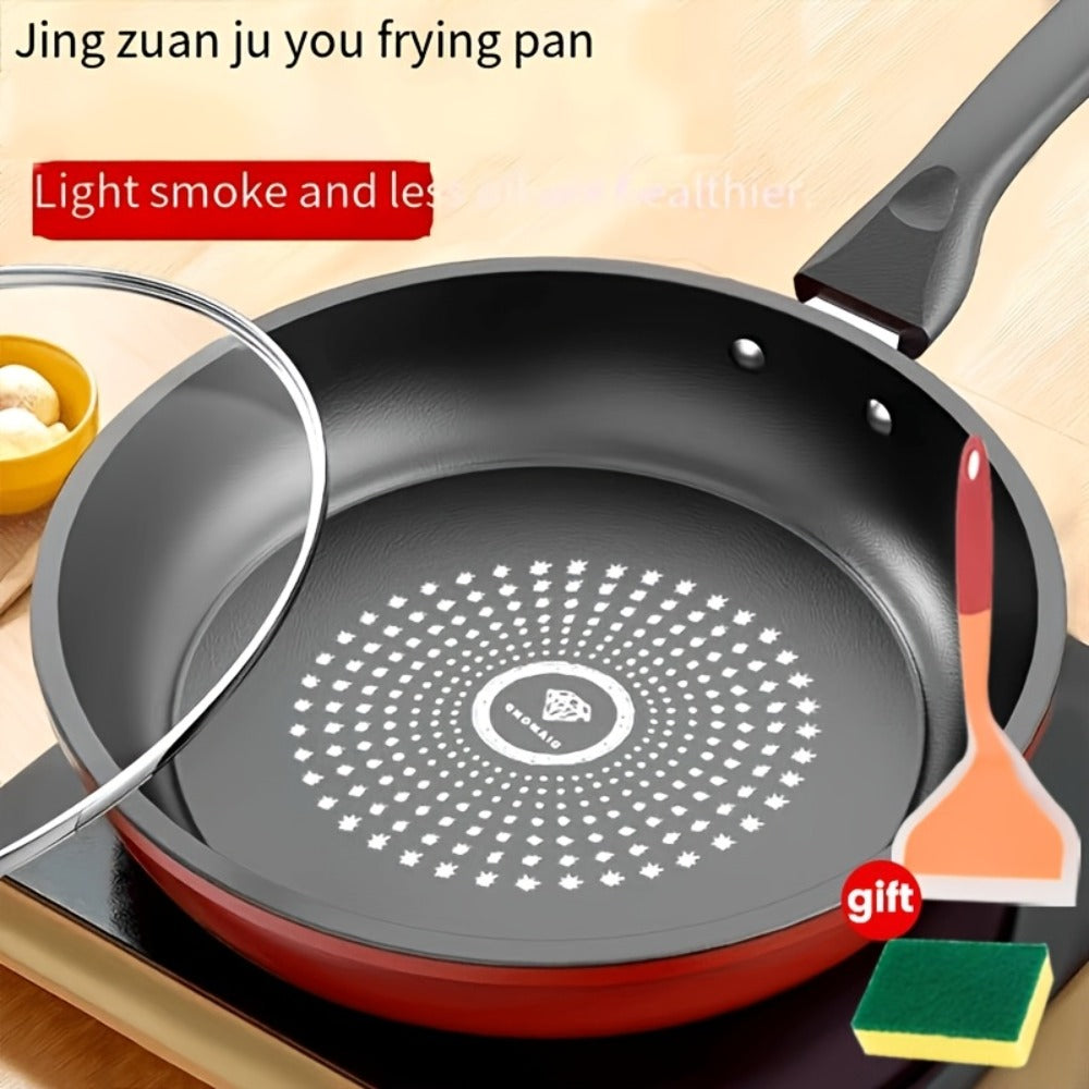 Nonstick Frying Pan with Lid 9.45 10.24 11.02 Inch Cast Iron Style Flat Bottom Skillet for Home Cooking, Dining and Outdoor Meals