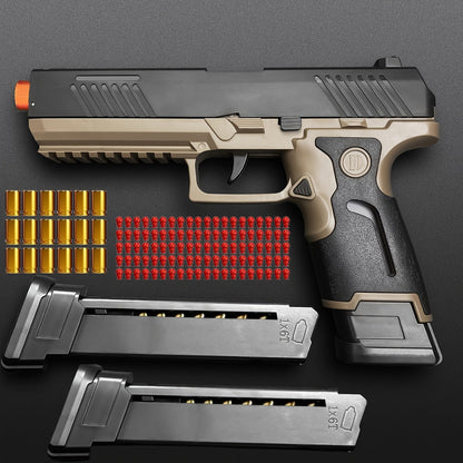 Bullet Toy Gun Pistol with Ejecting Shells & 100 Bullets, Semi- Rapid Fire Foam Blaster for Kids Boys Ages 6+