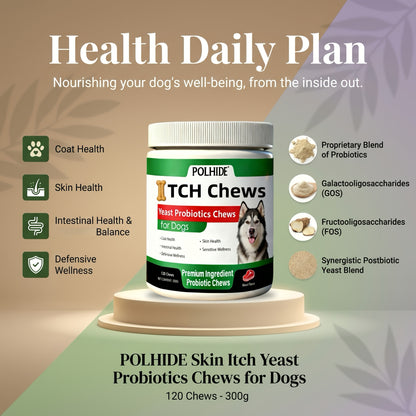 Dog Probiotic Chews 120 Count Heart-Shaped Soft Chews with Yeast & Meat Flavor | Supports Gut Health Coat & Immunity | All Breeds All Ages |