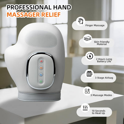 Hand Massager with Heat & Air Pressure, 3D Shiatsu Kneading 6 Modes Rechargeable Portable Hand Massager for Arthritis Pain