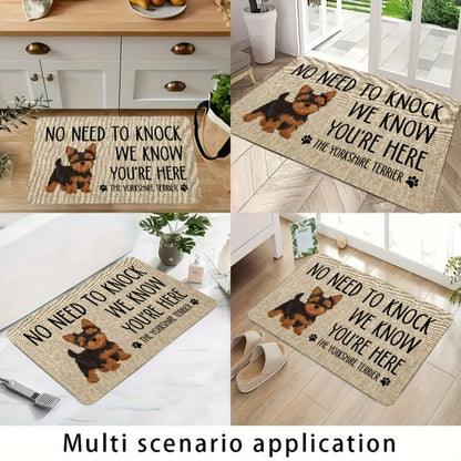 Yorkshire Terrier Entryway Floor Mat with Beige Woven-Look Print in Three Sizes up to 17.71 x 47.24 Inches