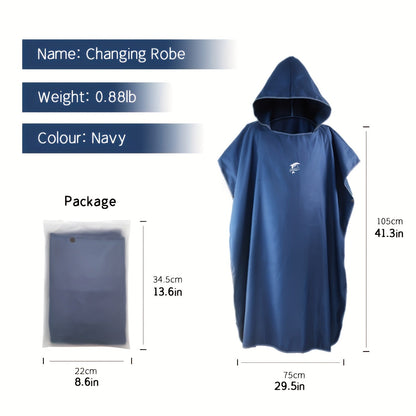Quick-Dry Surf Poncho Towel Robe – Microfiber Beach Wrap with Shark Graphic, Super Absorbent Changing Robe for Swimming, Surfing & Travel
