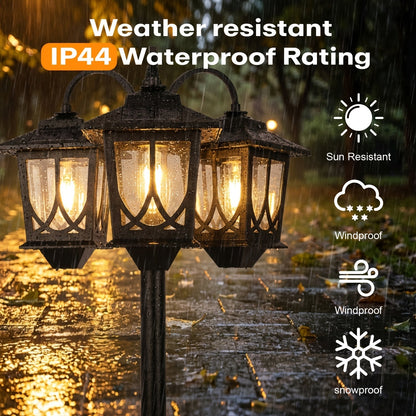 Three-Head Solar Lamp Post, Up to 73 Inches with Four Height Settings and 3000K Light Label