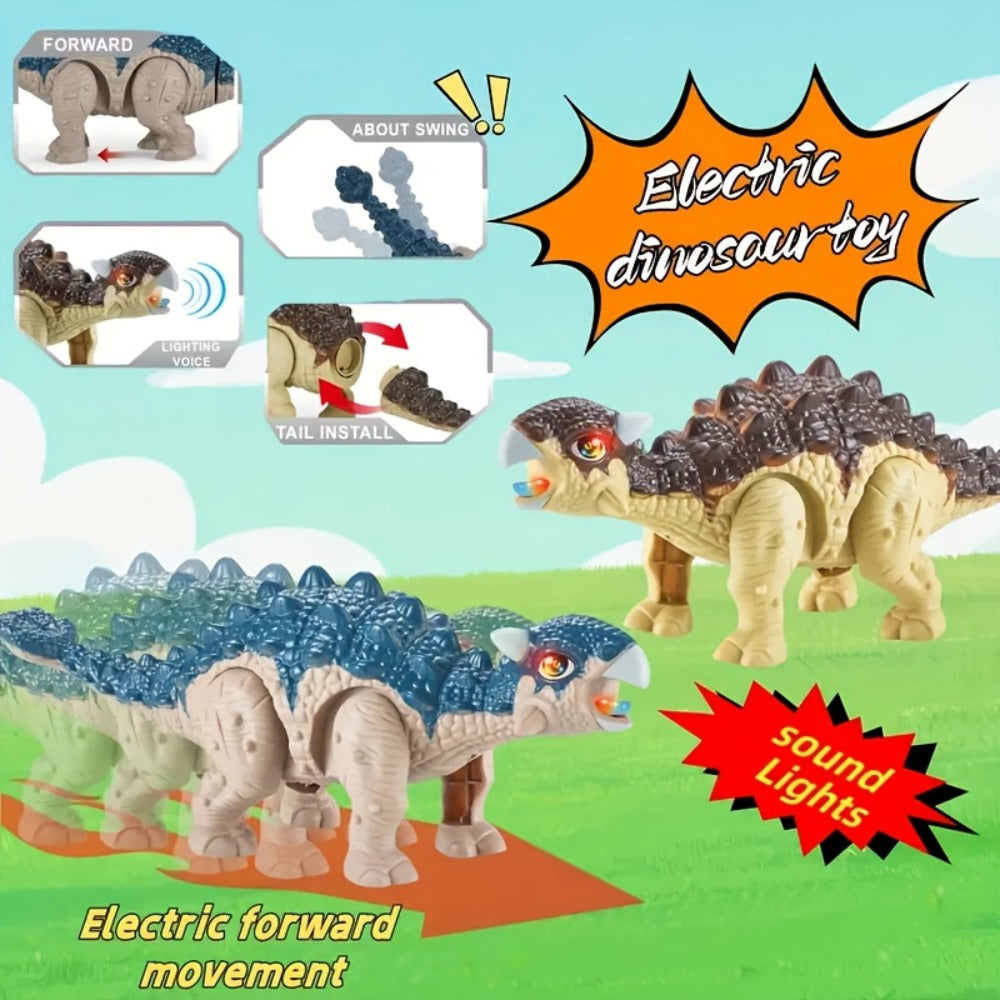Battery-Powered Walking Ankylosaurus Dinosaur Toy with Roaring Sound and Random-Color Checkout