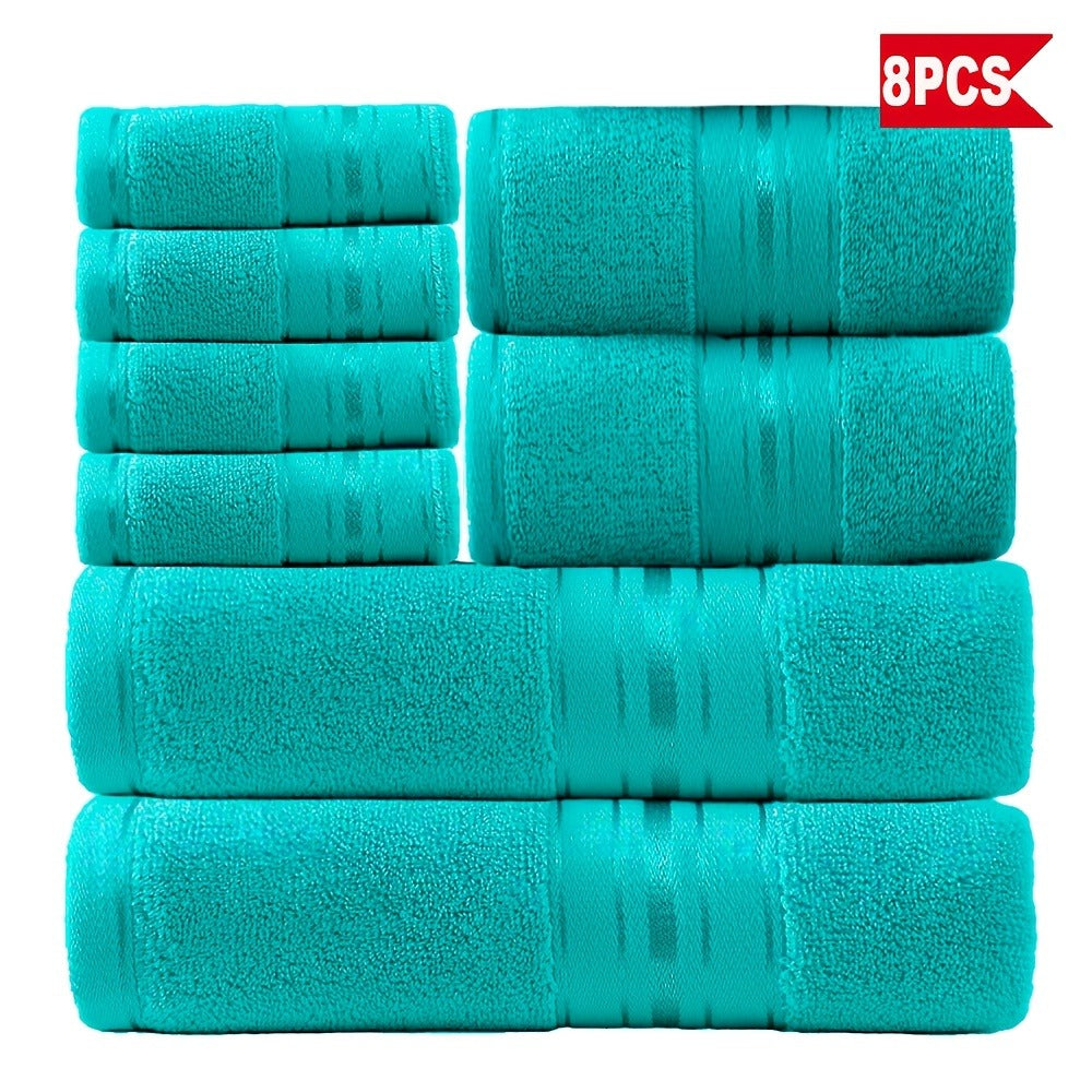 Striped Bath Towels, Towel Set 8 Piece 550GSM Pure Cotton Vintage Striped Bath, Hand Towels and Washcloths for Home and Guest Use