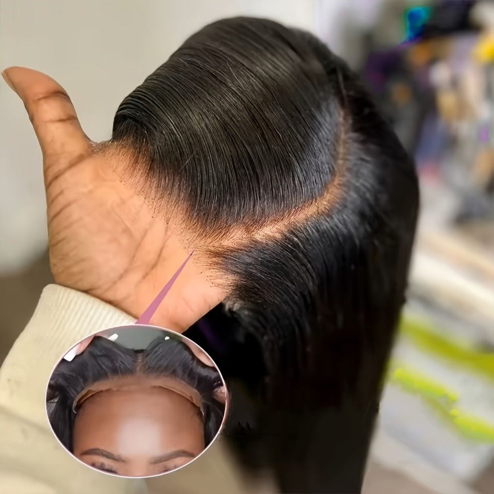 Straight Black Human Hair Wig with 5x5 HD Lace Closure and Nine Length Options from 16 to 34 Inches
