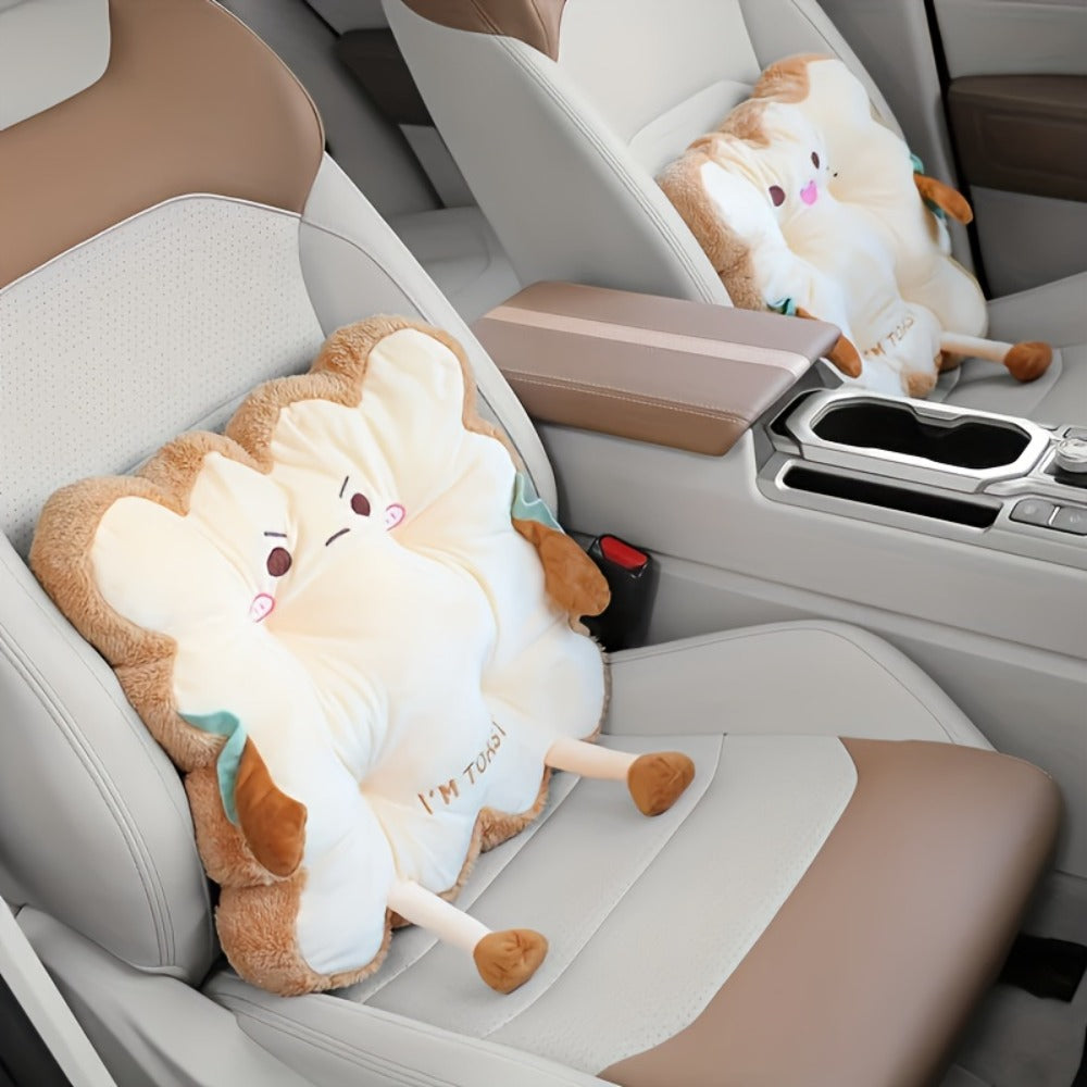 Kawaii Plush Toast Cushion Cute Bread Shaped Seat Pillow Funny Face Expression Soft Stuffed Food Pillow for Office Chair Car Sofa Bedroom