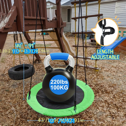 43 Inch Saucer Swing for Kids Outdoor, 360° Spinning Nest Swing with Swivel, Adjustable Ropes & Hanging Straps for Tree or Swing Set