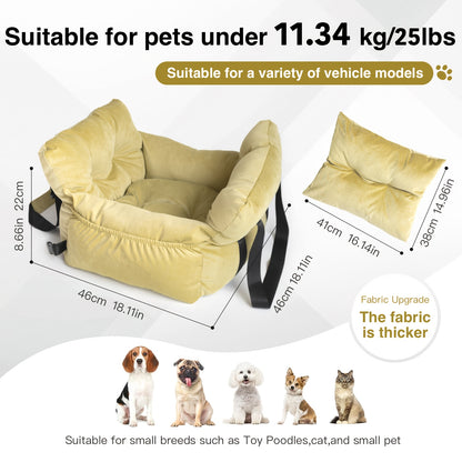 Dog Car Seat Carrier Booster with Safety Harness – Pet Travel Seat for Dogs & Cats, Handheld & Shoulder Strap, Fits Front & Back Seat