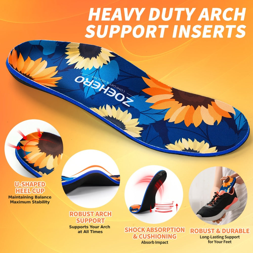 ZOEHERO Floral Arch-Support Insoles with Deep Heel Cup and Ten Men's and Women's Size Options