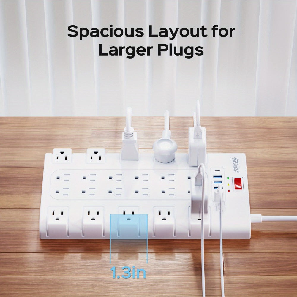 28-in-1 Surge Protector Power Strip, 22 AC Outlets & 6 USB Ports (1 USB-C), 5ft Extension Cord