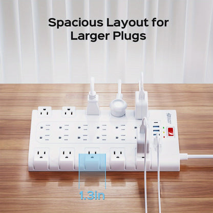 28-in-1 Surge Protector Power Strip, 22 AC Outlets & 6 USB Ports (1 USB-C), 5ft Extension Cord