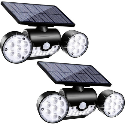 Motion Sensor Solar Security Light 30 LED Dual Head - 360° Adjustable Outdoor Wall Spotlight for Garden Garage Driveway Patio Backyard