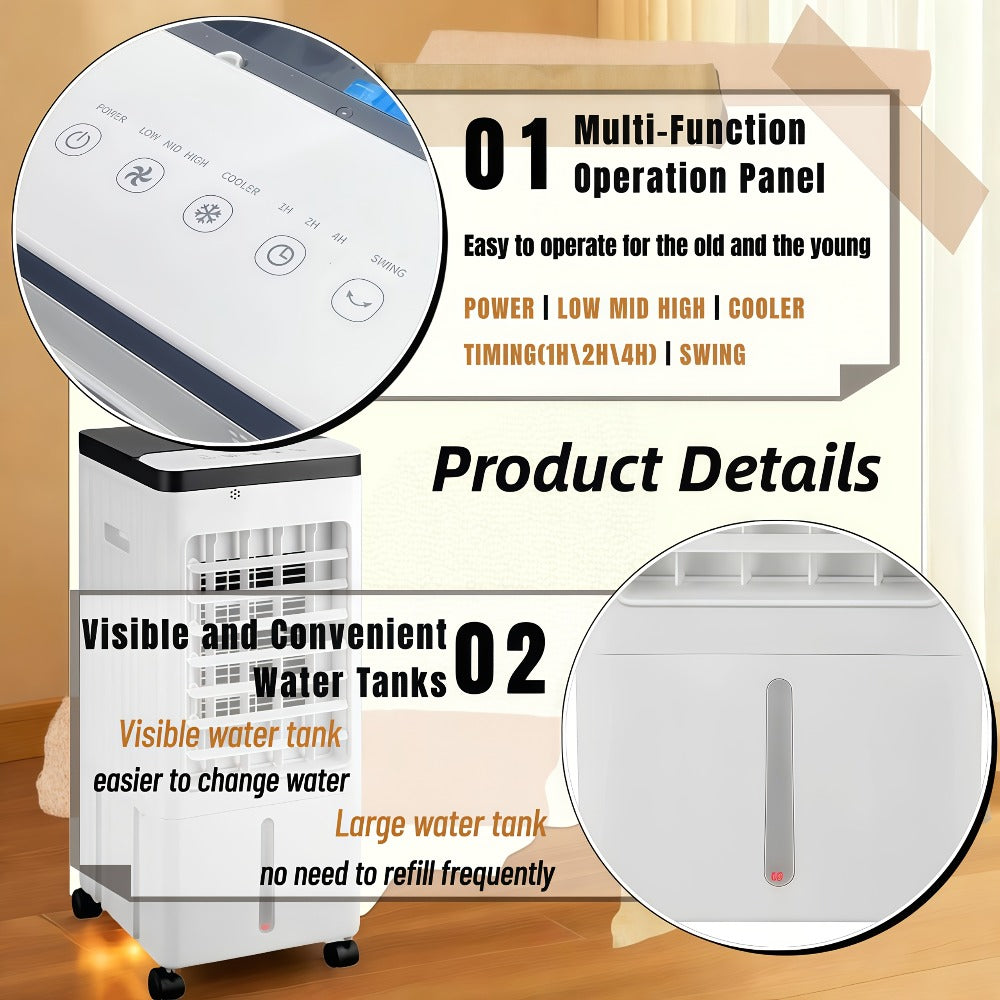 Portable Air Conditioner Evaporative Air Cooler with Remote, 40Hrs Cooling, 2.6 Gal Tank, 3 Speeds