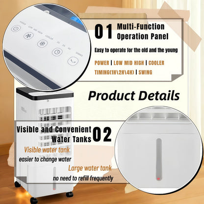 Portable Air Conditioner Evaporative Air Cooler with Remote, 40Hrs Cooling, 2.6 Gal Tank, 3 Speeds