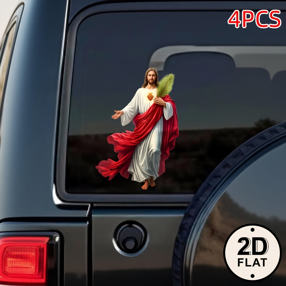 Four-Piece Red-and-White Robe Figure Sticker Set for Vehicle Windows and Other Flat Surfaces