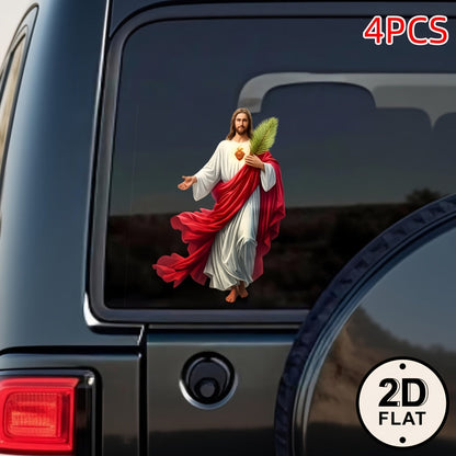 Four-Piece Red-and-White Robe Figure Sticker Set for Vehicle Windows and Other Flat Surfaces