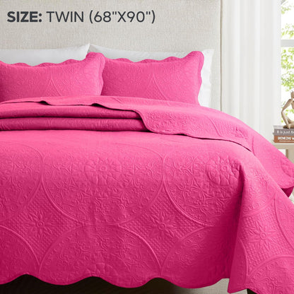 Floral-Pattern Three-Piece Bedspread Set in 16 Colors with Twin, Queen, King and California King Sizes