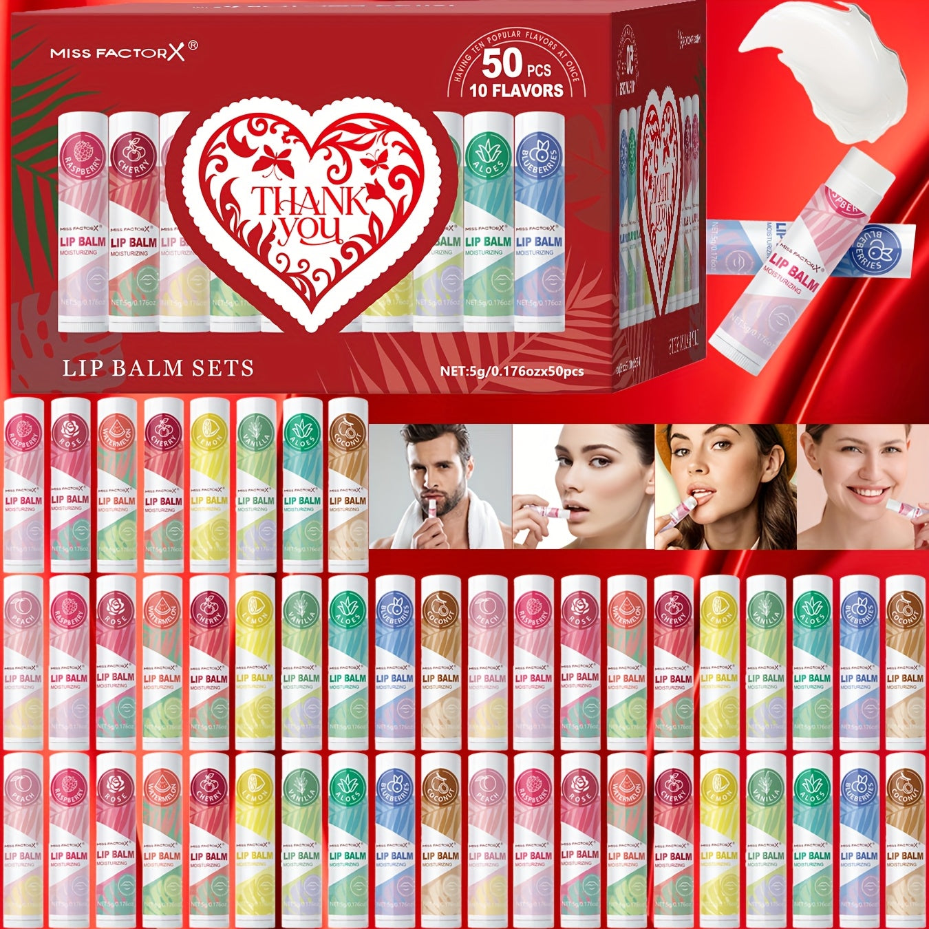 Fruit Flavored Lip Gloss Set 50 Pieces – Moisturizing Lip Balm Kit in 10 Colors, Hydrating Lip Care for Dry & Cracked Lips, Day & Night Use