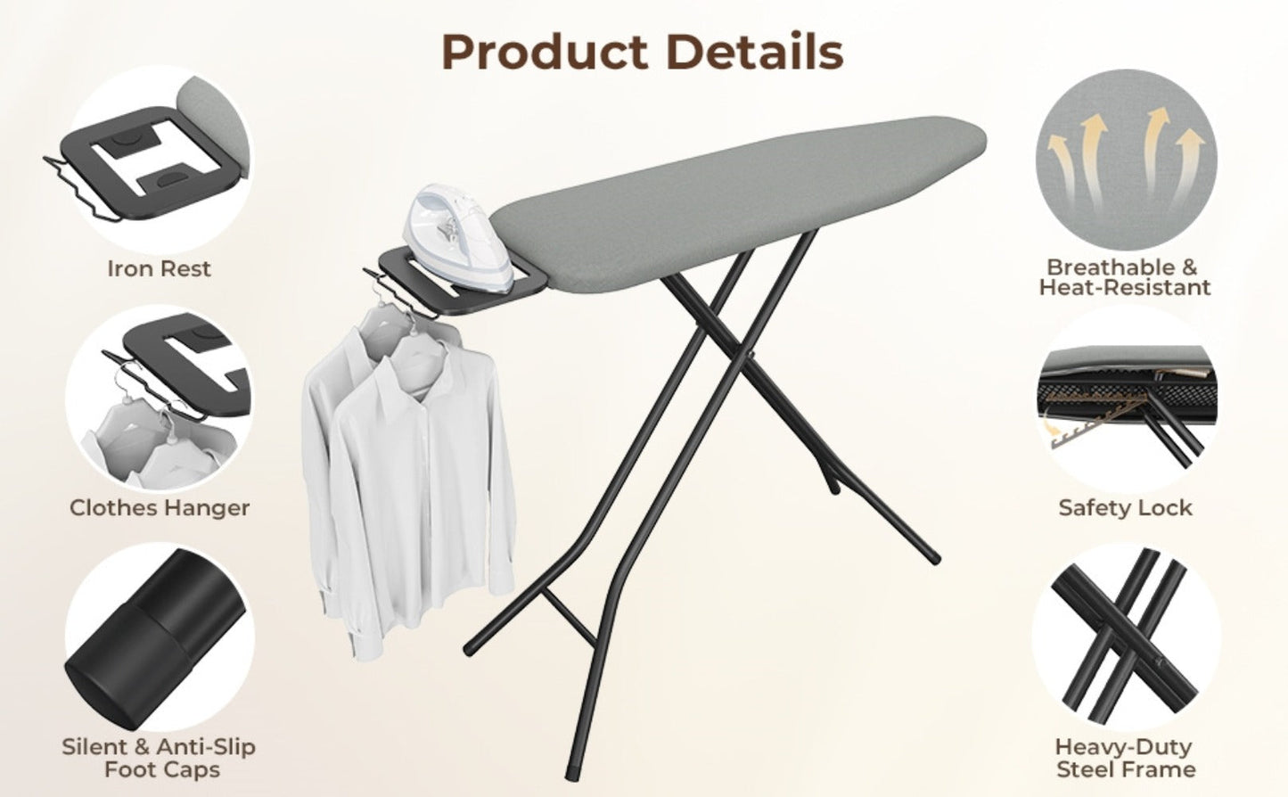 Full-Size 52-by-14-Inch Folding Ironing Board with Four-Leg Stand and Iron Rest in Four Colors
