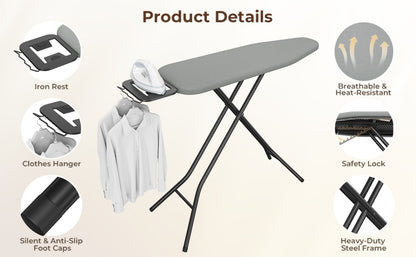 Full-Size 52-by-14-Inch Folding Ironing Board with Four-Leg Stand and Iron Rest in Four Colors