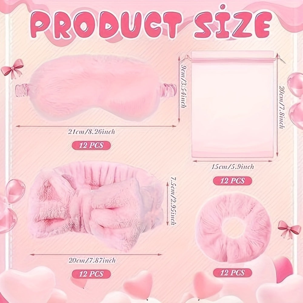 Spa Party Favors 48 Pack Pink Princess Theme – 12 Headbands 12 Sleep Masks 12 Hair Bands 12 Organza Gift Bags for Bachelorette Party Bridal