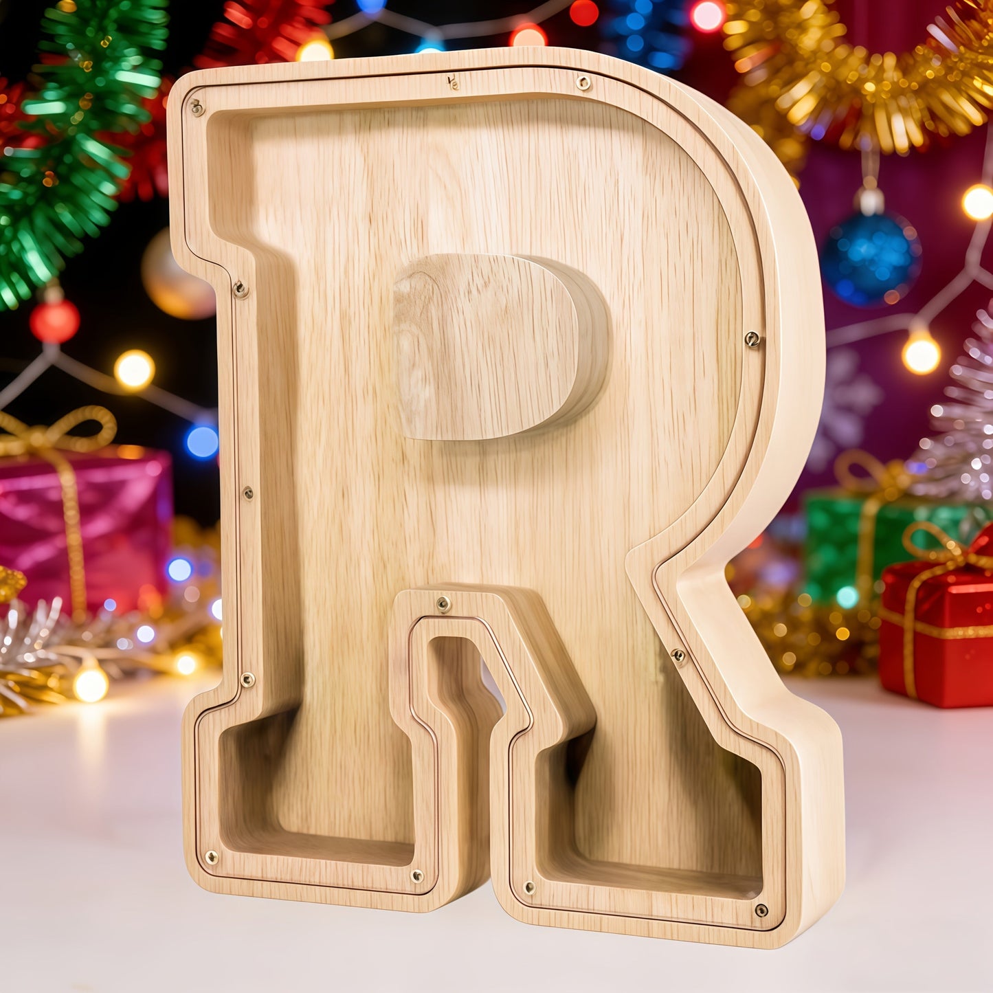 Alphabet Letter Piggy Bank A-Z Wooden Coin Bank Large Capacity Transparent – Personalized Savings Box for Kids | Back to School