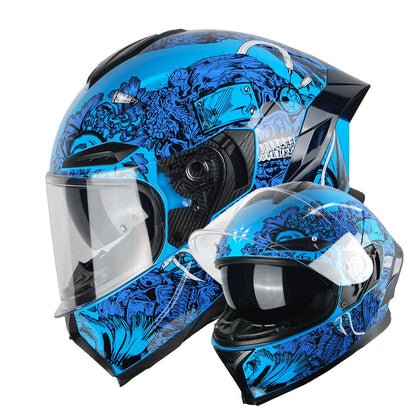 Motorcycle Helmet Full-Face Dual-Visor Shell with Clear Outer Shield, Smoked Inner Visor, Nine Colors and S-XL Sizes