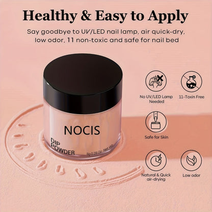 Dip Powder Nail Kit with NOCIS Label, Four Nude Blush Shimmer Powders, Three 10ml Liquids and Four Tools
