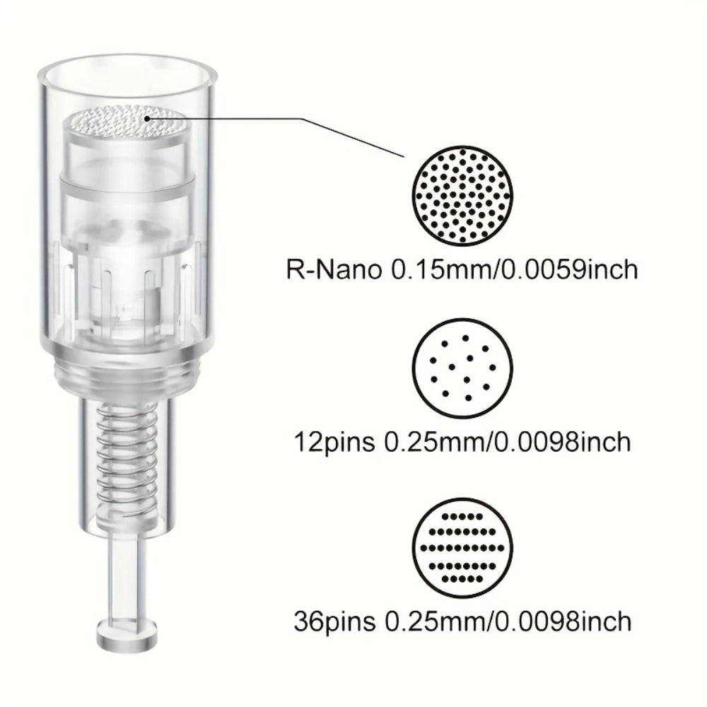 Microneedling Cartridges 10pcs Replacement Needle Tips for Derma Pen, 12 Pin 36 Pin R-Nano 0.25mm Screw-Lock