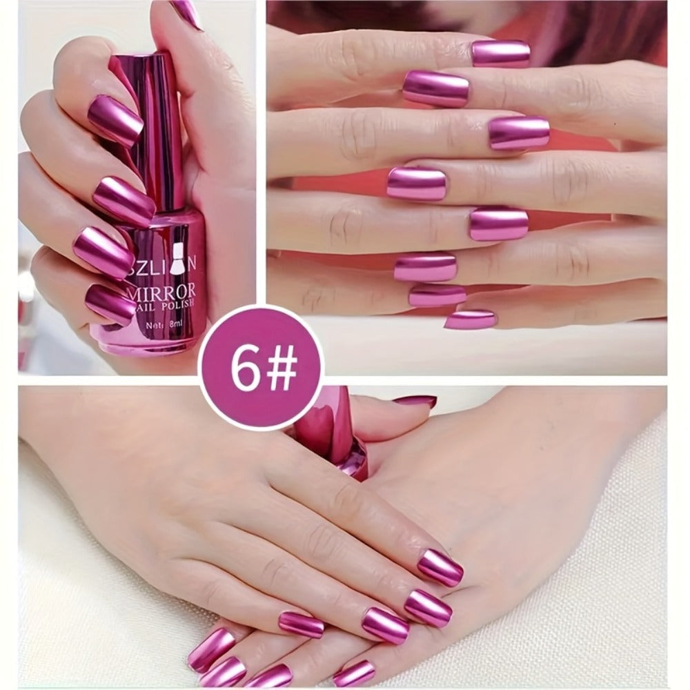 Chrome Nail Polish Set 12 Colors Mirror 3D Metallic Effect with Built-in Fine Brush – Long-Lasting Metal Paint for Salon & DIY Nail Art