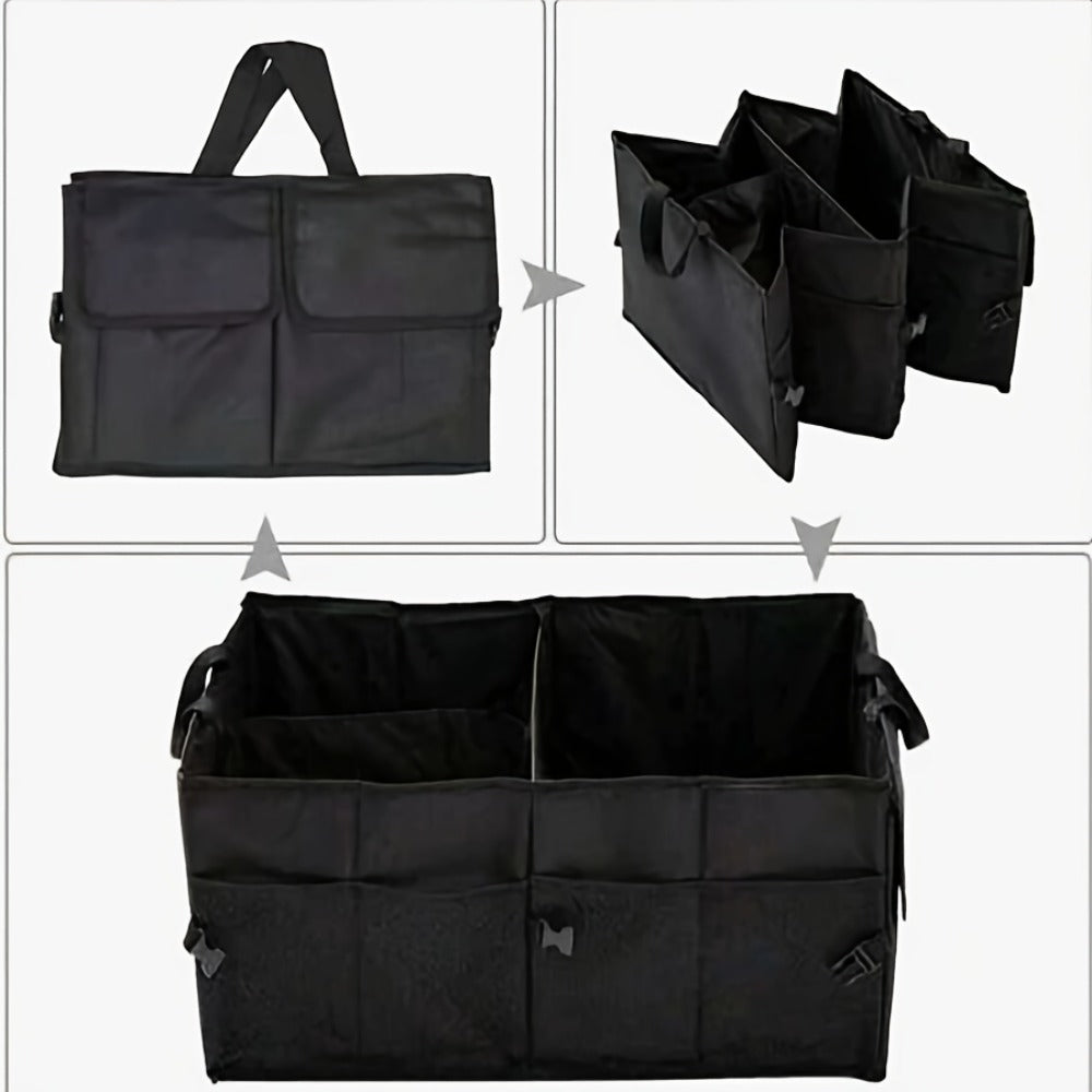 Car Trunk Storage Bag – Large Capacity Insulated Foldable Box with Handle for SUVs & Sedans, Sturdy Car Parts & Tools Organizer, Black