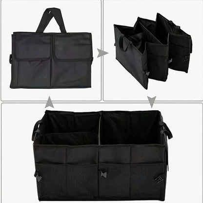 Car Trunk Storage Bag – Large Capacity Insulated Foldable Box with Handle for SUVs & Sedans, Sturdy Car Parts & Tools Organizer, Black