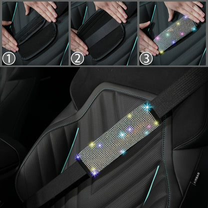 8-Piece Rhinestone Car Interior Accessories Set with Steering Wheel Cover, Coasters and Seat Belt Pads