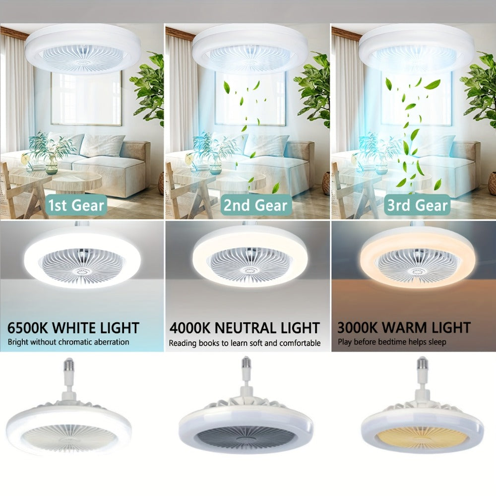 Ceiling Fan Light with Remote Control, Dimmable LED 3000-6500K, 3-Speed Fan, E26 Base, 360° Adjustable Universal Joint, Timed Night Light