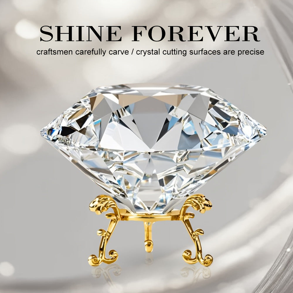 Crystal Sun Catcher with Gold Stand – Quadrilateral Decorative Crystal Stone Paperweight Rainbow Light Prism for Living Room Bedroom Home