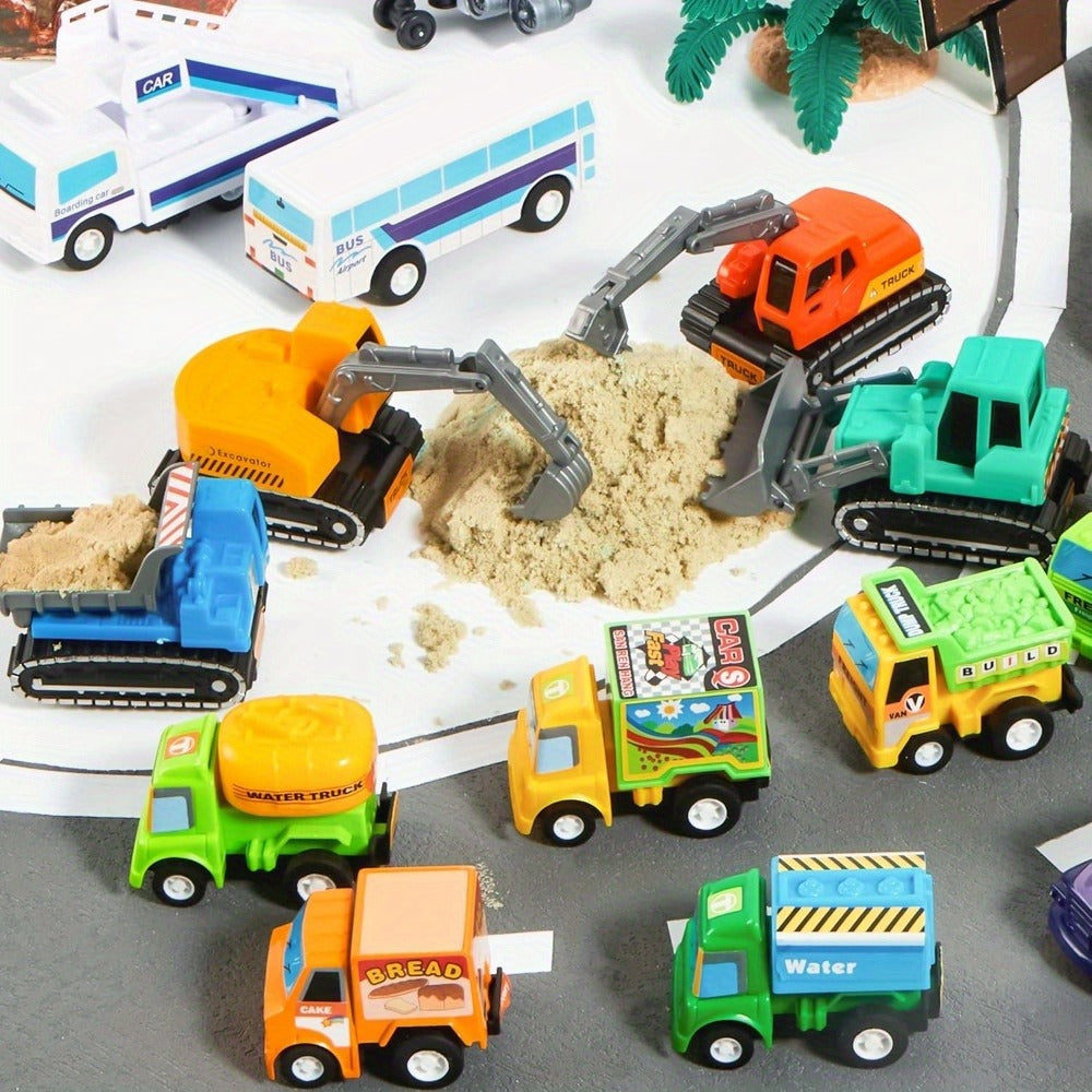 25PCS Pull Back Cars & Trucks Toy Vehicle Set for Kids, Fire Truck, Police Car, School Bus & More