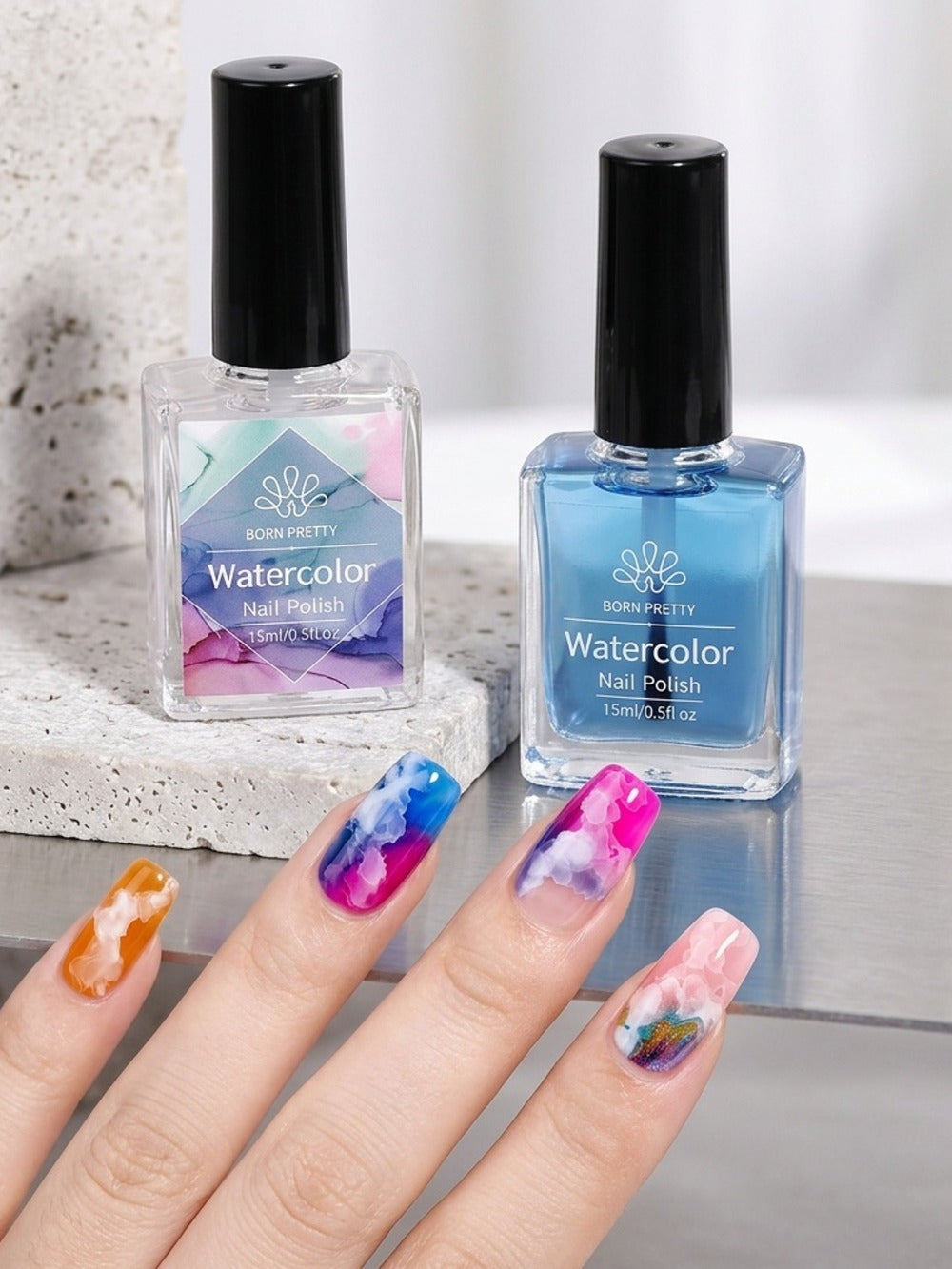Gel Nail Polish Blooming White Watercolor Gel with Gradient Flower and Marble Effects for UV/LED Soak-Off Nail Art