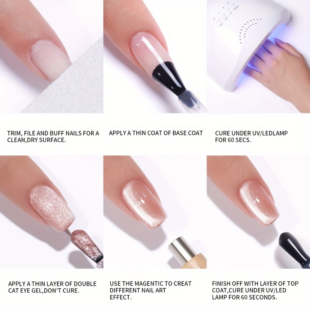 Gel Nail Polish Six-Color Magnetic Cat Eye Set with Sparkling Star and Rhinestone Effects for Nail Art