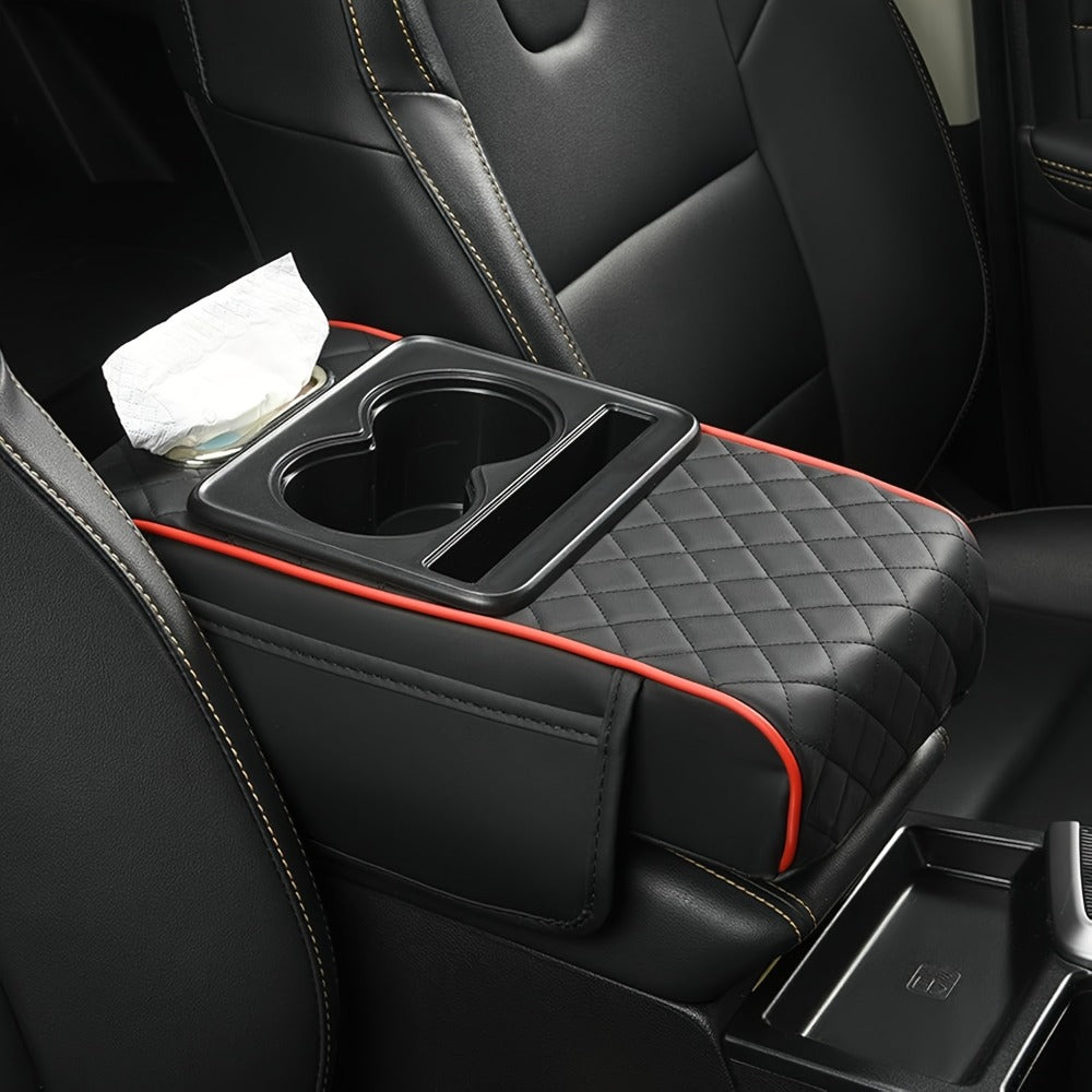 Center Console Armrest Organizer with Two Cup Holders, Tissue Slot, Side Pockets and Eight Color or Trim Options