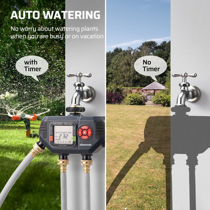 Four-Zone Digital Sprinkler Timer with Independent Water Outlets, LCD Screen, Manual Control and Rain-Delay Mode