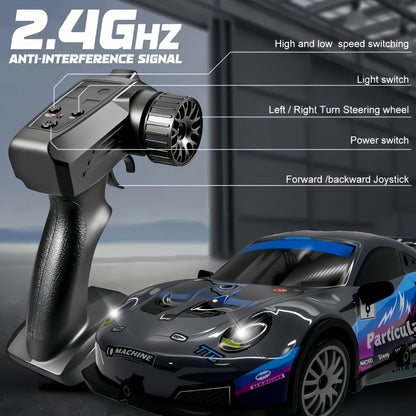 Alloy RC Drift Car 1:24 Scale 4WD 28KM/H with Drift Tires LED Lights Barricades & 2 Batteries