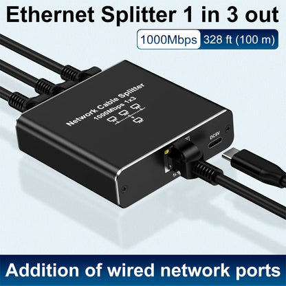 Gigabit Ethernet Splitter 1 to 3, 1000Mbps PoE Network Splitter, 1 In 3 Out RJ45 Adapter for PC, Laptop