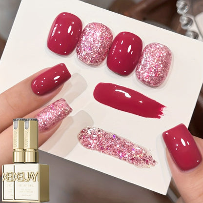 Gel Nail Polish Set with XEIJAYI Label, 2 Candy Holographic and Nude Pink Glitter Gel Colors